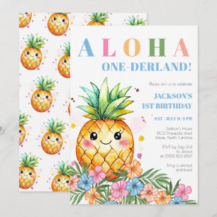 Convite Aniversário de 1 ano Aloha Onederland Abacaxi Trop