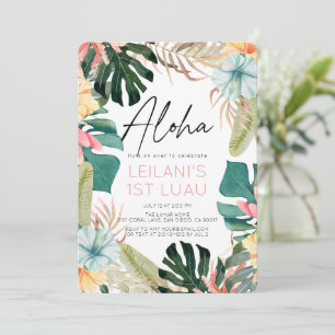 Convite Aniversário de 1 ano Aloha Tropical Floral & Botân