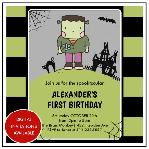 Convite Aniversário de 1 ano assustador do Halloween frank