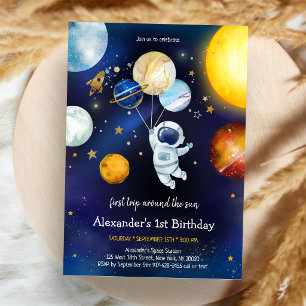Convite Aniversário de 1 ano Astronauta Planeta Galáxia Es
