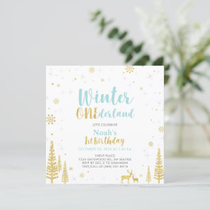 Convite Aniversário de 1 ano Blue & Gold Winter Onederland