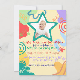 Convite Aniversário de 1 ano brilhante, ousado e divertido