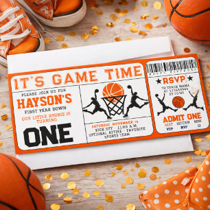 Convite Aniversário de 1 ano com tema de Basquete Ingresso