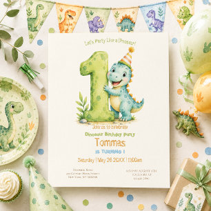 Convite Aniversário de 1 ano com tema de Dinossauro Fofo