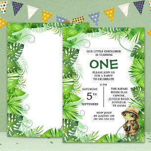 Convite Aniversário de 1 ano com tema Little Explorer Jung