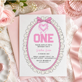 Convite Aniversário de 1 ano Coquete com Laço Rosa Fofo