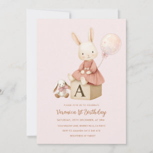 Convite Aniversário de 1 ano da Bunny Rosa