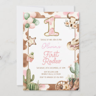 Convite Aniversário de 1 ano da Cowgirl Rosa Rodeio Wester