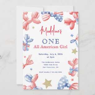 Convite Aniversário de 1 ano da Menina Americana de 4 de J