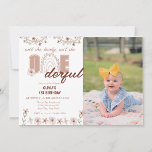 Convite Aniversário de 1 ano da Menina   Arco-íris Boho