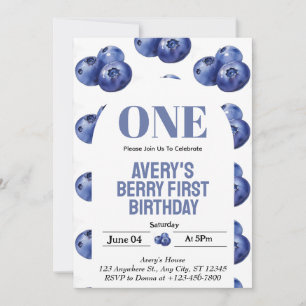 Convite Aniversário de 1 ano da Menina Blueberry Berry
