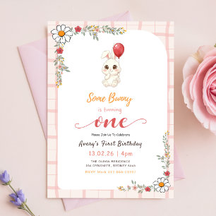 Convite Aniversário de 1 ano da menina coelho fofo em ging