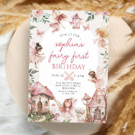 Convite Aniversário de 1 ano da Menina Floral Fada Rosa