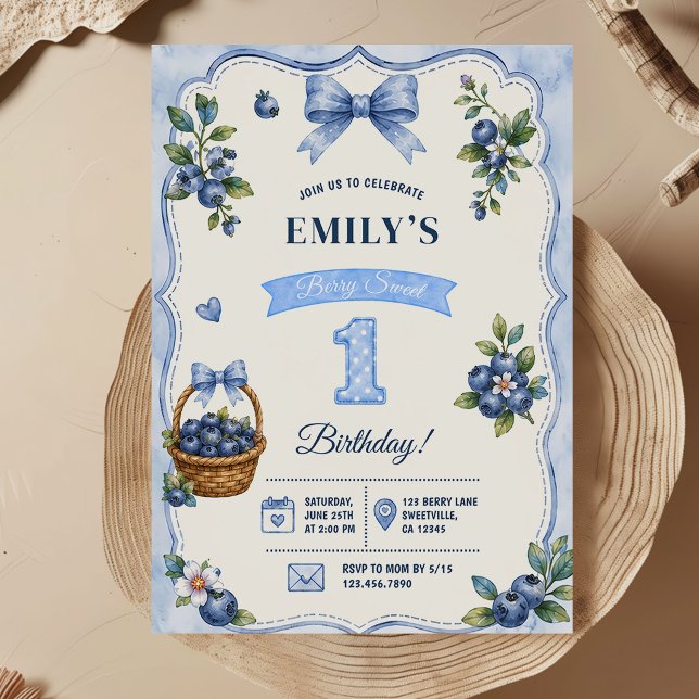 Convite Aniversário de 1 ano da Menina Mirtilo (Criador carregado)