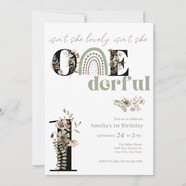 Convite Aniversário de 1 ano da Menina | Onederful   (Frente)