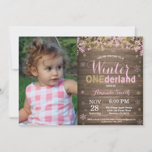 Convite Aniversário de 1 ano da Menina Pink and Gold Winte