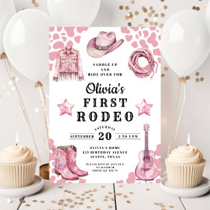 Convite Aniversário de 1 ano da Menina Rosa no Primeiro Ro