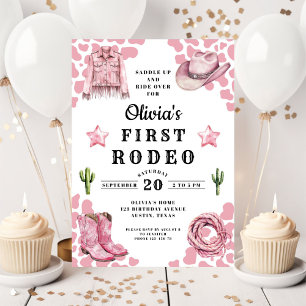 Convite Aniversário de 1 ano da Menina Rosa no Primeiro Ro