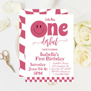 Convite Aniversário de 1 ano da Menina Rosa Onederful Fofa