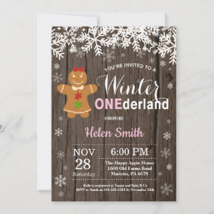 Convite Aniversário de 1 ano da Menina Rústica de Winter O