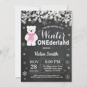 Convite Aniversário de 1 ano da Menina Urso Polar Winter O