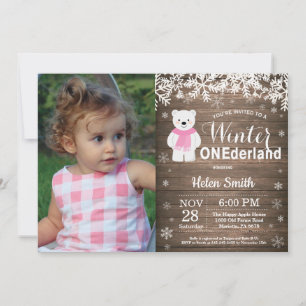 Convite Aniversário de 1 ano da Menina Urso Polar Winter O