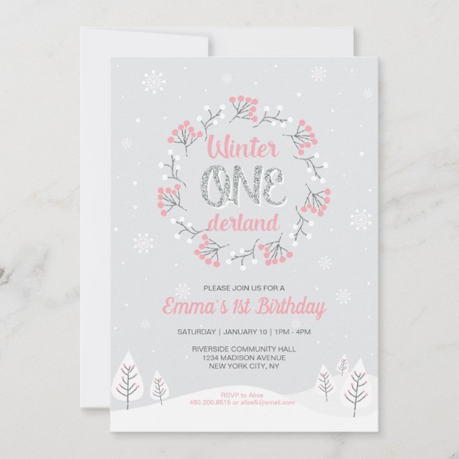 Convite Aniversário de 1 ano da Menina Winter Onederland (Frente)