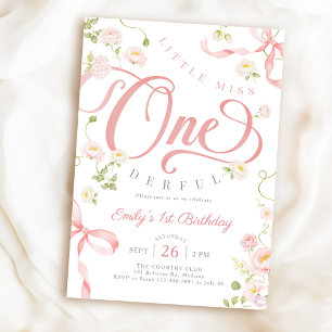 Convite Aniversário de 1 ano da Miss Onederful Rosa Floral