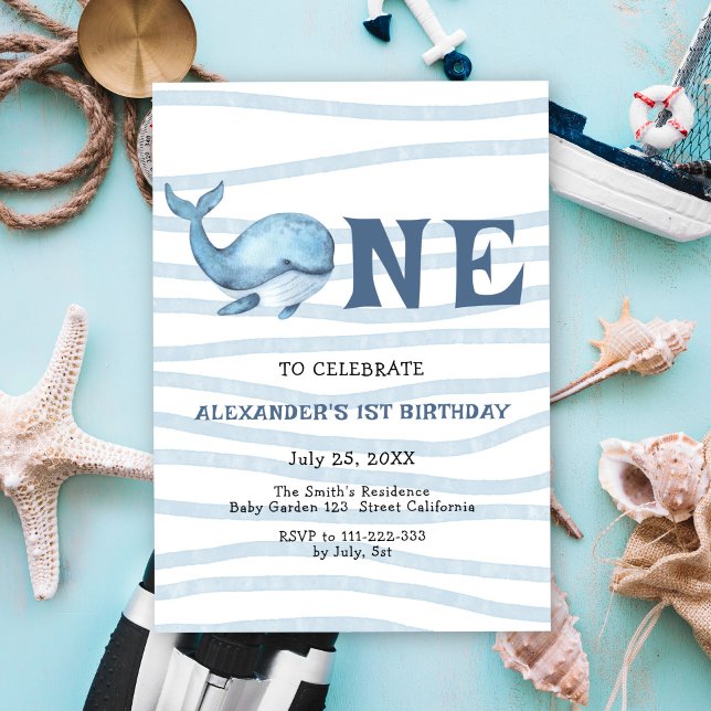 Convite Aniversário de 1 ano da Nossa Baleia Bebê Debaixo  (Criador carregado)
