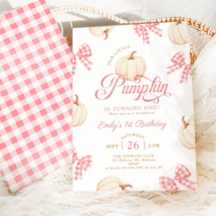 Convite Aniversário de 1 ano da Pequena Abóbora Rosa com L