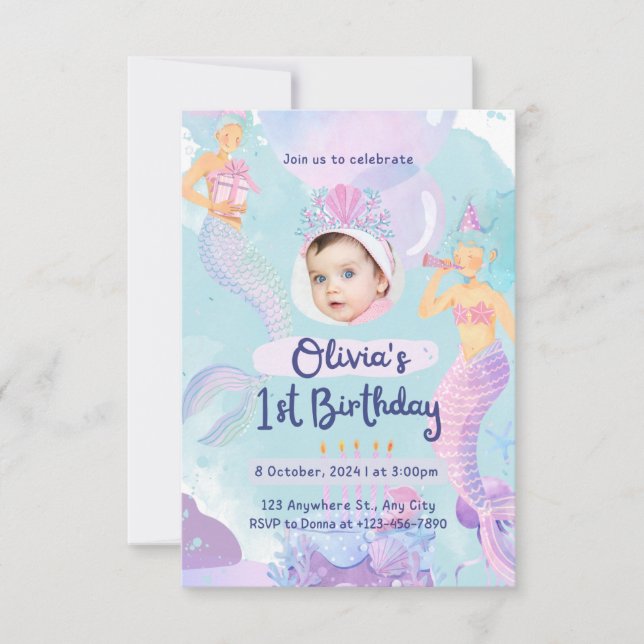 Convite Aniversário de 1 ano da Sereia (Frente)