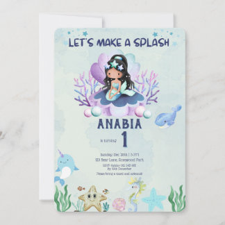 Convite Aniversário de 1 ano da Sereia Mágica Aquarela