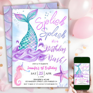 Convite Aniversário de 1 ano da Sereia "Splish Splash" Ros