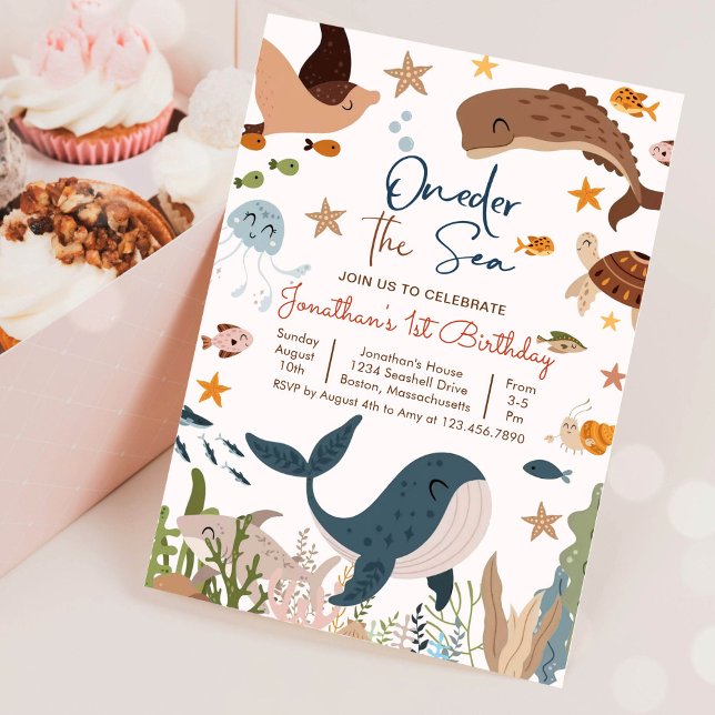 Convite Aniversário de 1 ano da vida marinha do tubarão-ba (Criador carregado)