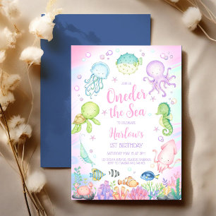 Convite Aniversário de 1 ano das crianças tema Oceano sob