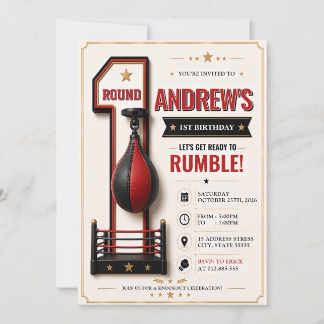 Convite Aniversário de 1 ano de Boxe Personalizado (Frente)