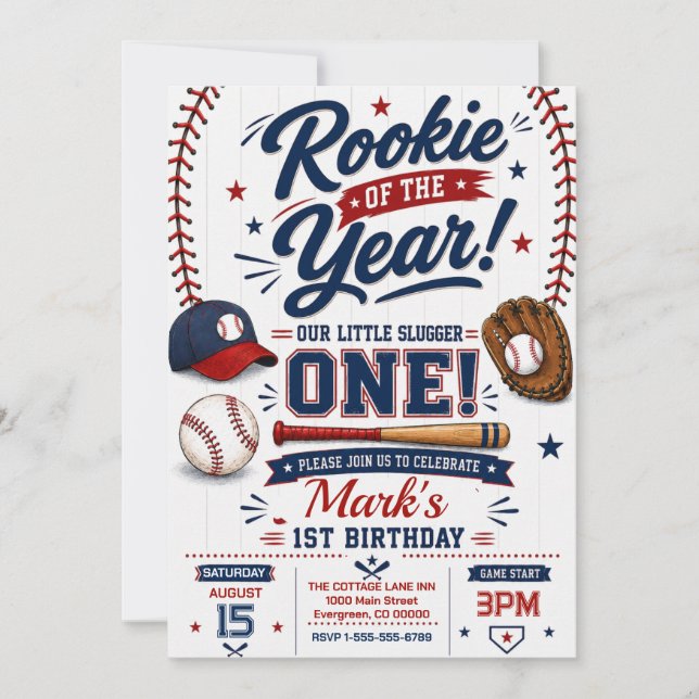 Convite Aniversário de 1 ano de Rookie of the Year de Beis (Frente)