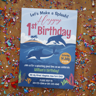 Convite Aniversário de 1 ano: Diversão e Golfinhos Colorid