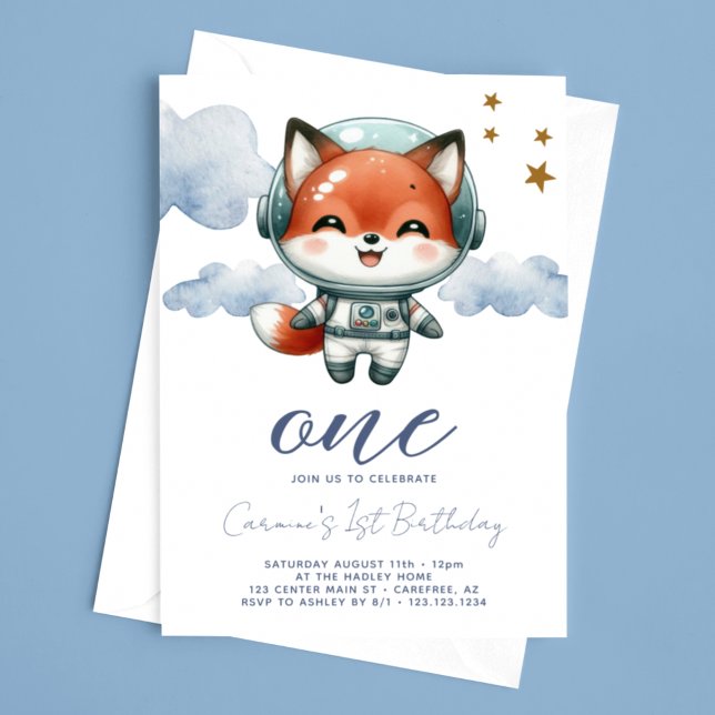 Convite Aniversário de 1 ano do Baby Fox Astronauta (Criador carregado)