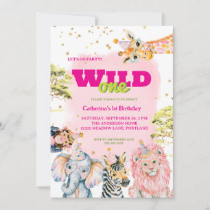 Convite Aniversário de 1 ano do Bebê com Animal de Selva F