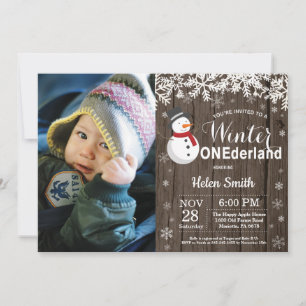 Convite Aniversário de 1 ano do Boneco de Neve Rústico de