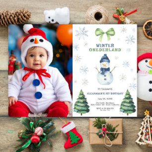 Convite Aniversário de 1 ano do Boneco de Neve Winter Oned