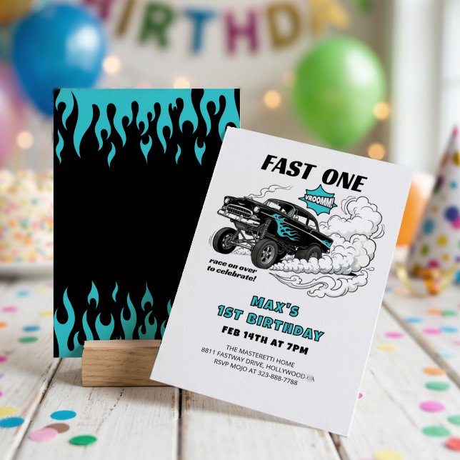 Convite Aniversário de 1 ano do Carro de Corrida Fast One (Criador carregado)