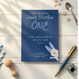 Convite Aniversário de 1 ano do Coelho Azul Caprichoso Mod