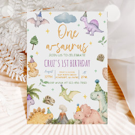Convite Aniversário de 1 ano do Dinossauro One-A-Saurus
