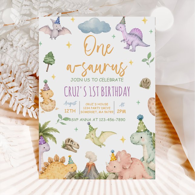 Convite Aniversário de 1 ano do Dinossauro One-A-Saurus (Criador carregado)