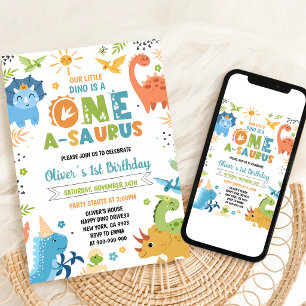 Convite Aniversário de 1 ano do Dinossauro Um-A-Sauro