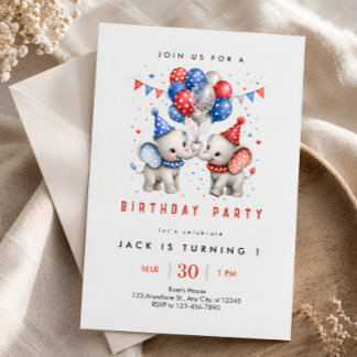 Convite Aniversário de 1 ano do Elefante Azul Vermelho