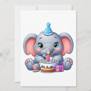 Convite Aniversário de 1 ano do Elefante Bebê