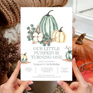 Convite Aniversário de 1 ano do Fall Farmhouse Pumpkin